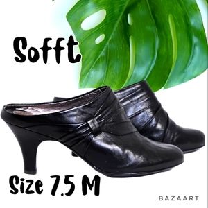 Sofft Heels Mules Black Leather 7.5 Women's Chic Office Professional